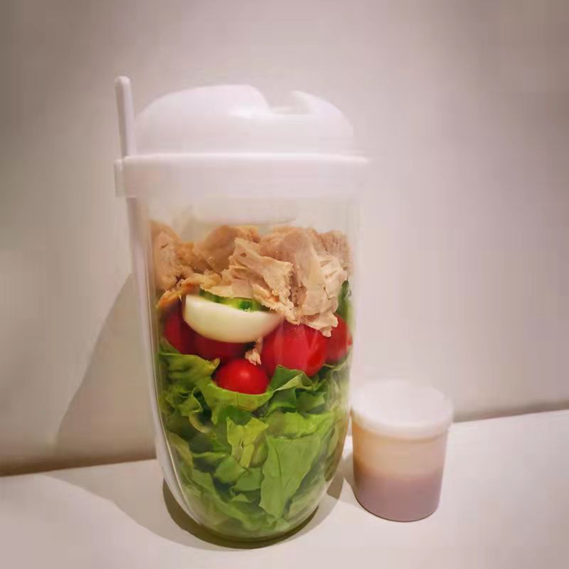 CulinaGenie™ Breakfast Oatmeal, Salad & Yogurt Cup Container — Bento Lunch Box with Lid, Fork, and Sauce Cup