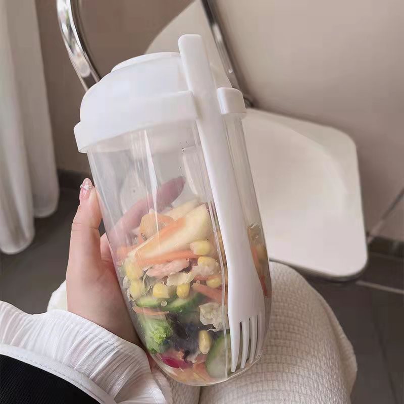 CulinaGenie™ Breakfast Oatmeal, Salad & Yogurt Cup Container — Bento Lunch Box with Lid, Fork, and Sauce Cup